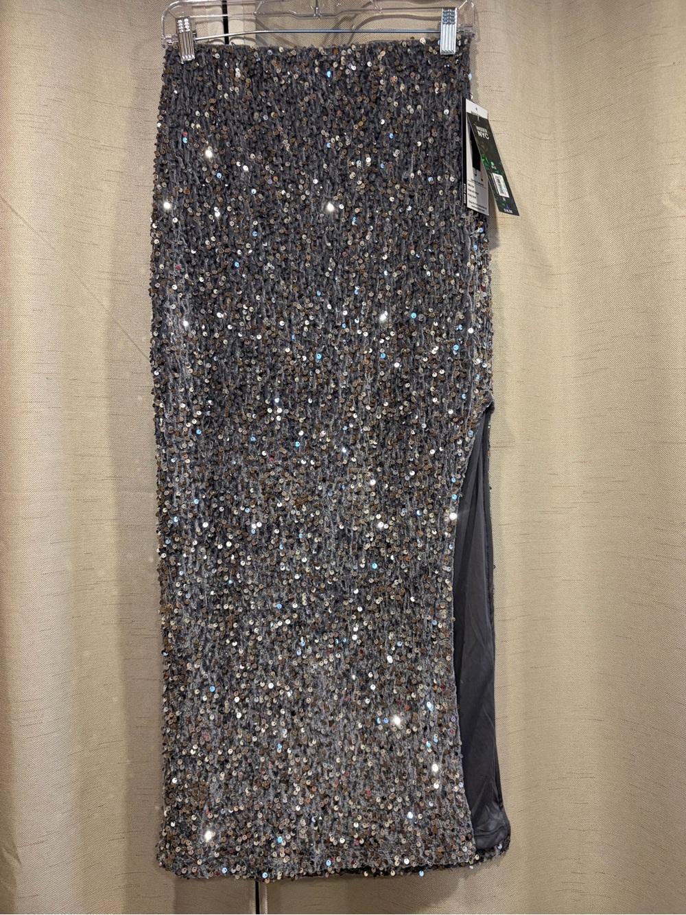 Madden NYC Sequin Pencil Skirt in Charcoal Gray
